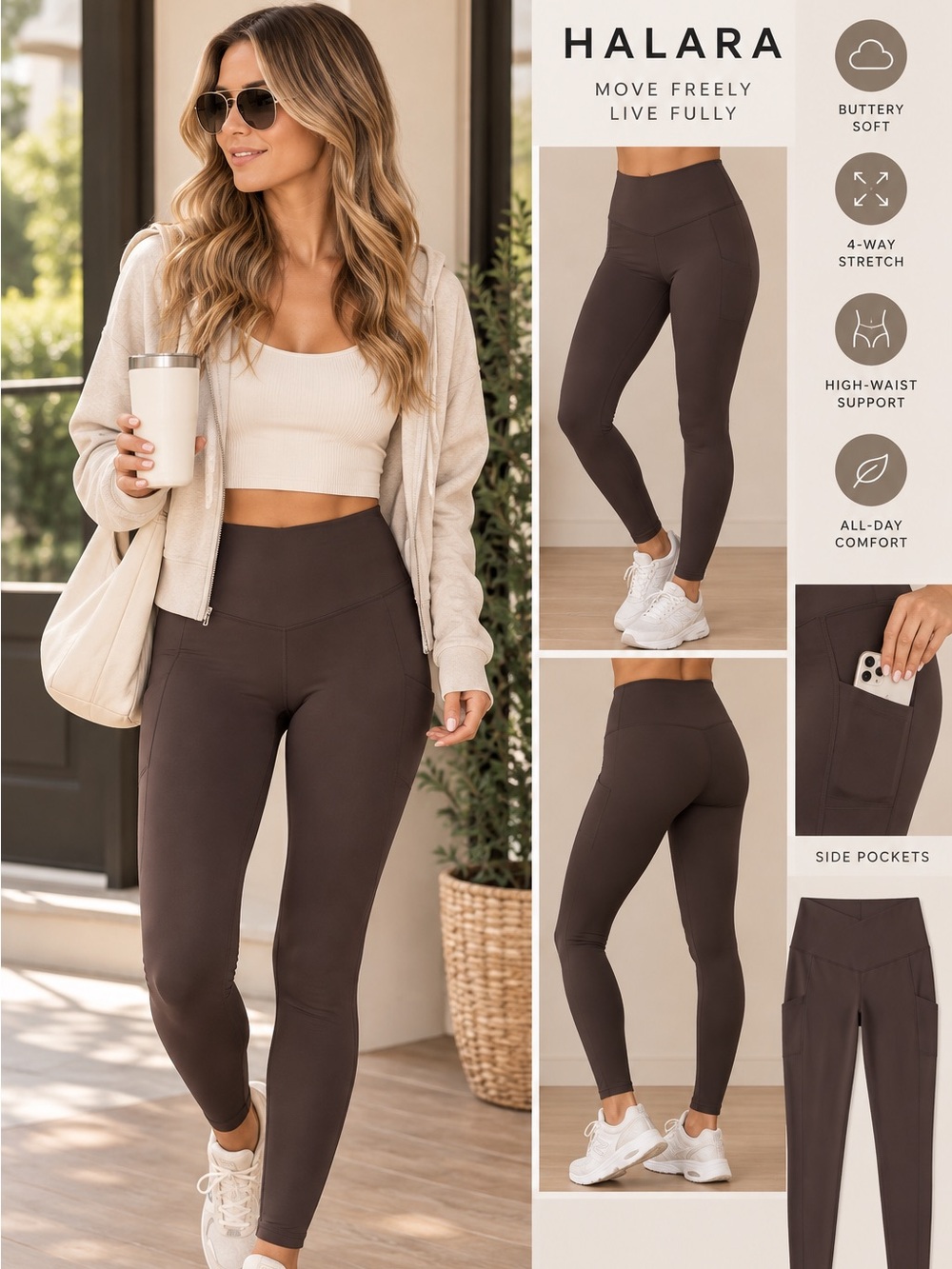 Halara High-Waist Solid Performance Leggings - Dark Brown size small